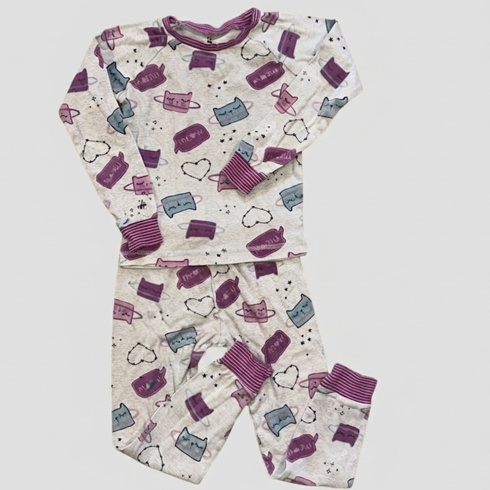 EUC Girls Cozy Kids Pajama Set with Fun Print Size 6 Cotton